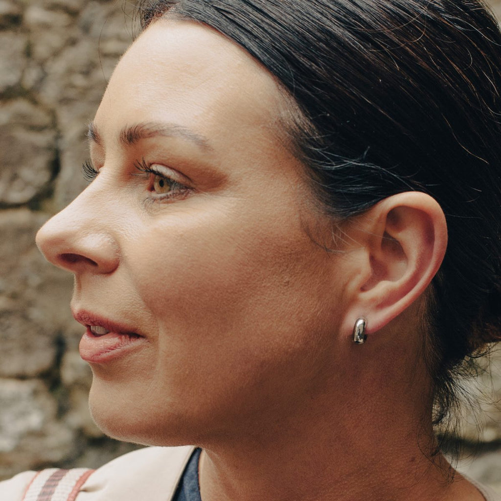 Silver Small Leverback Bold Hoop Earrings