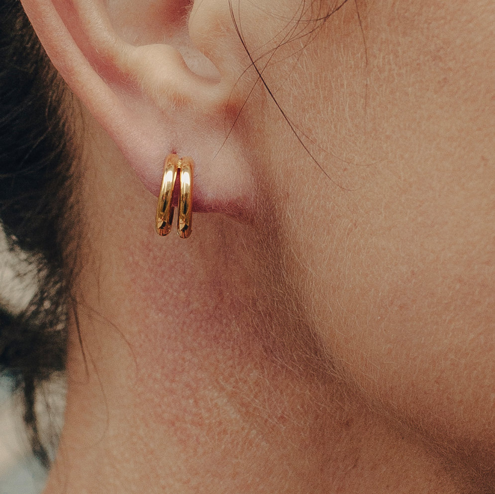 Nordic Muse Gold Double Layer Huggie Hoop Earrings