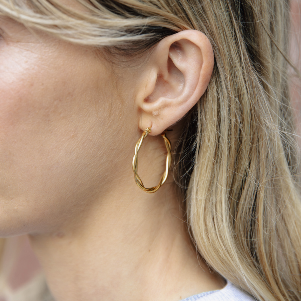 Nordic Muse Gold Large Entwined Latch Hoop Earrings