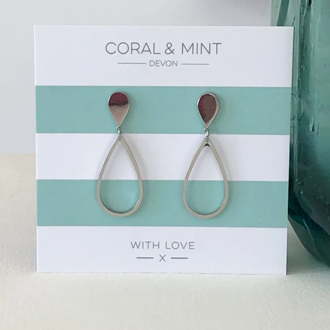 Coral & Mint Silver Drop Earrings