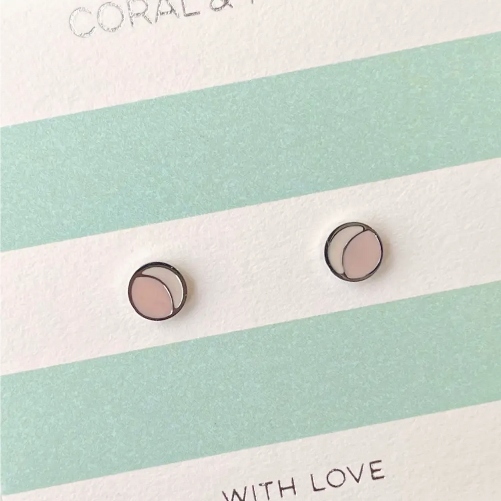 Coral & Mint Duo Studs with Pink and Cream Enamel