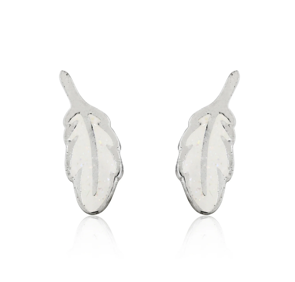 Coral & Mint White Feather Studs