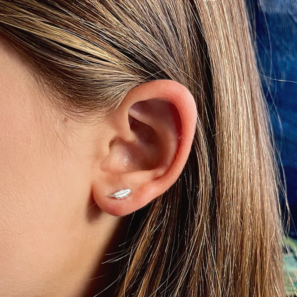 Coral & Mint White Feather Studs