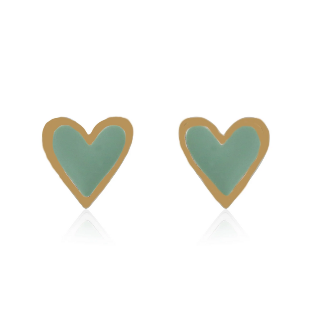 Coral & Mint Gold Mini Heart Studs with Mint Enamel