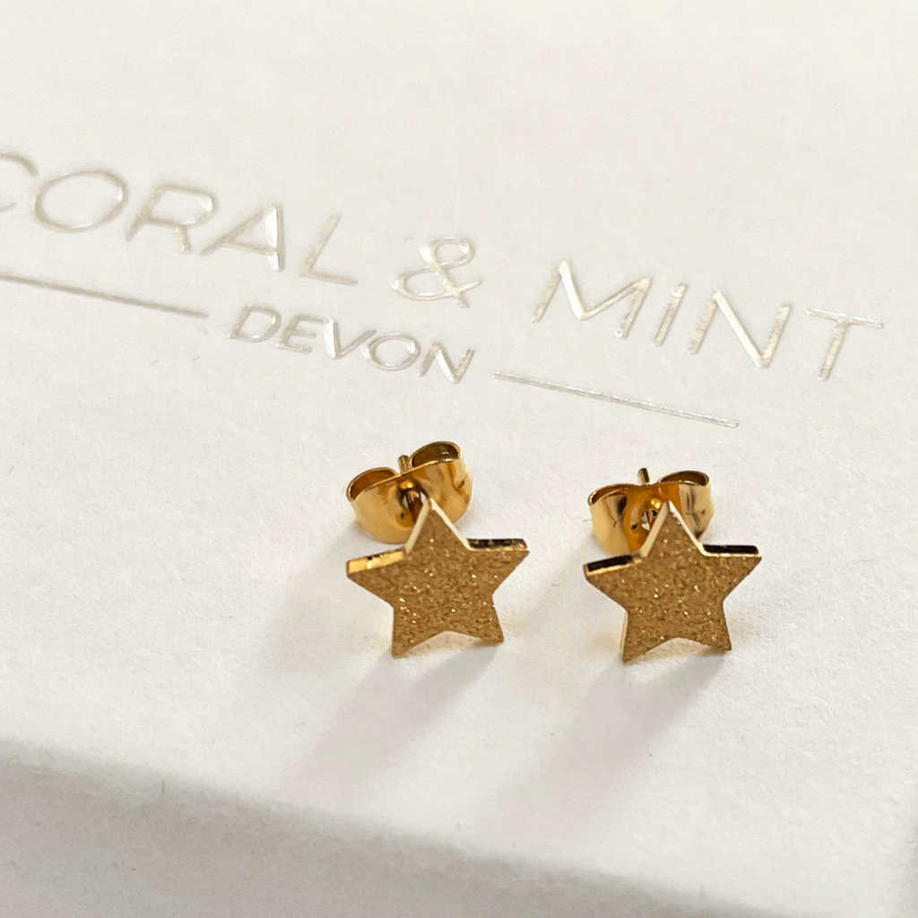 Coral & Mint Sparkly Gold Star Studs