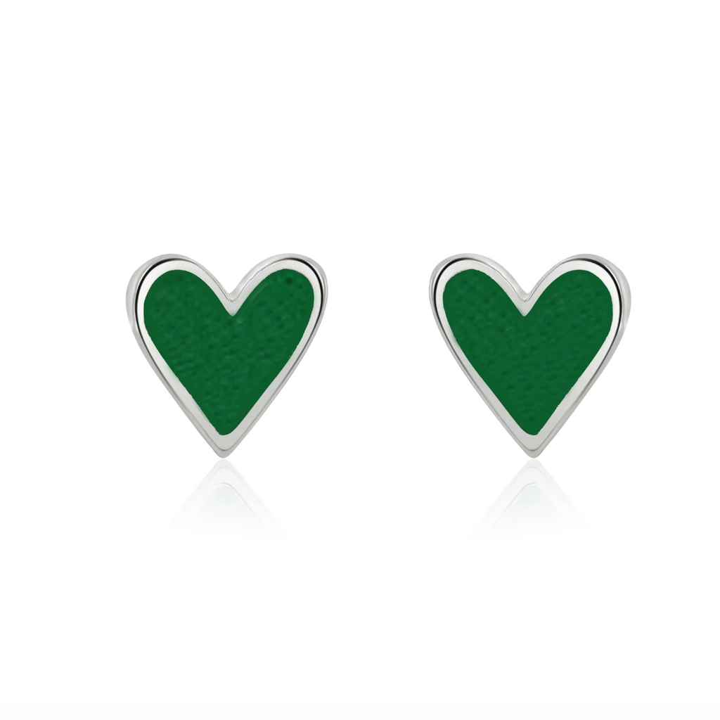 Coral & Mint Mini Heart Studs with Emerald Sparkle Enamel