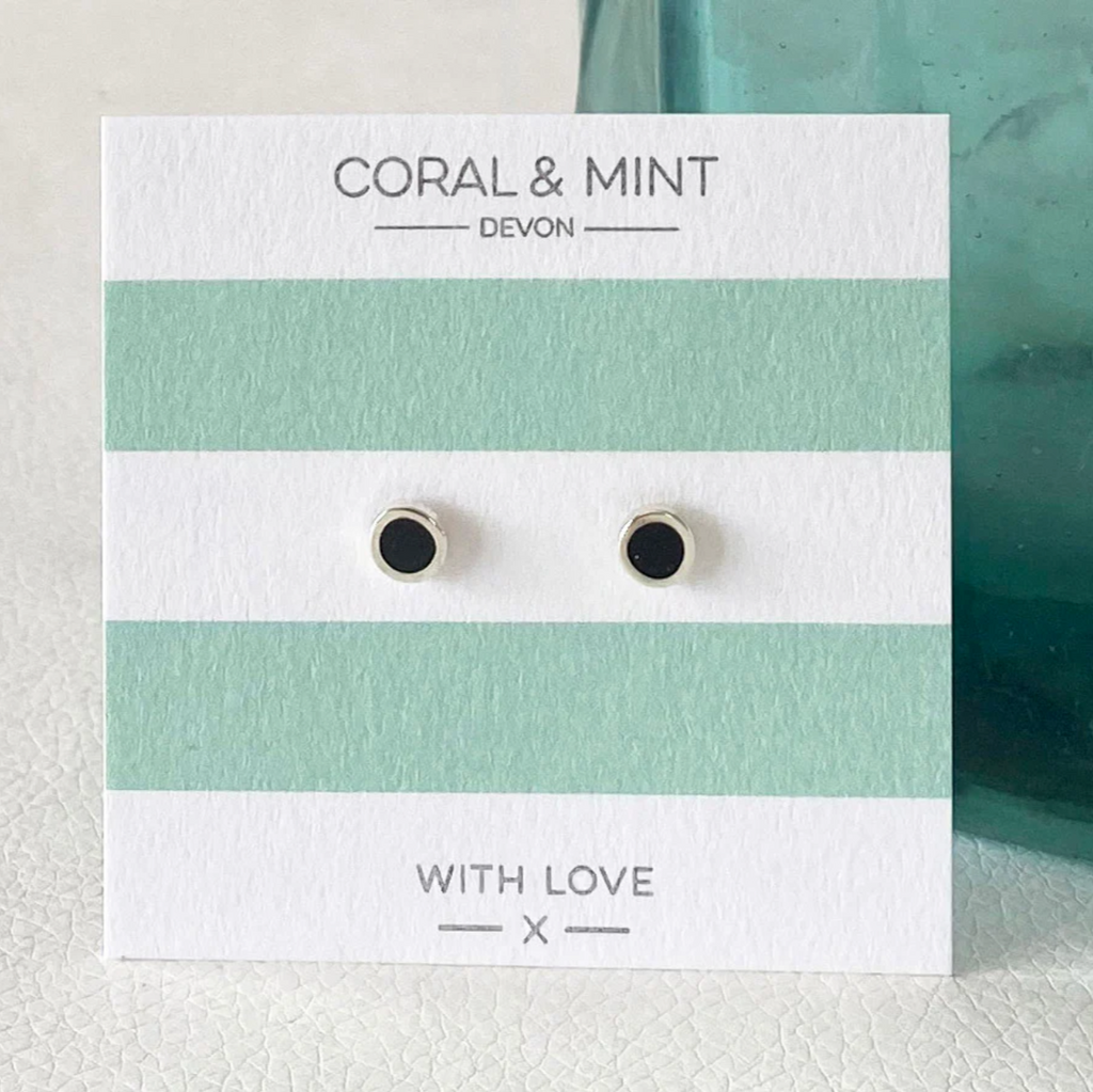 Coral & Mint Mini Black Enamel Studs