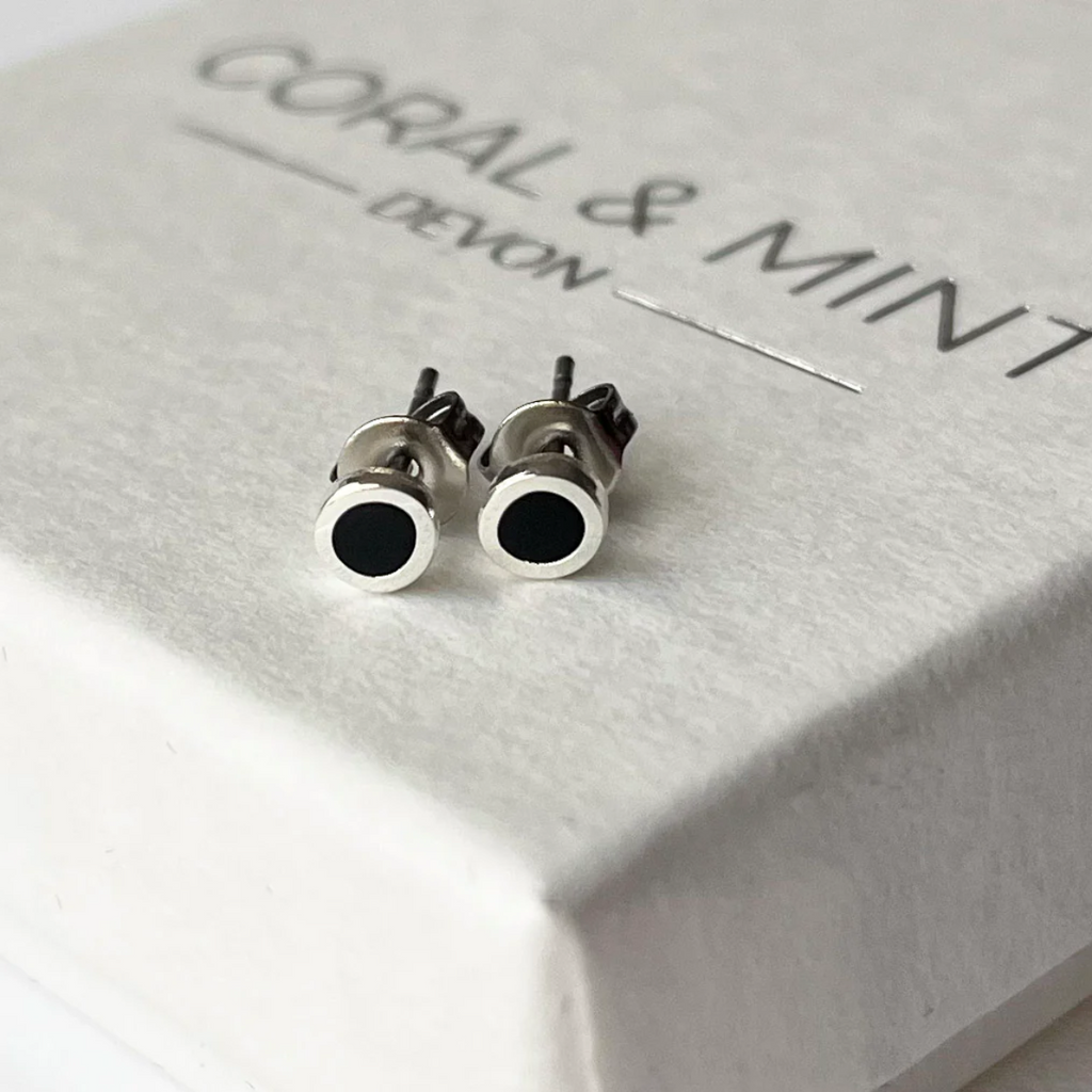 Coral & Mint Mini Black Enamel Studs