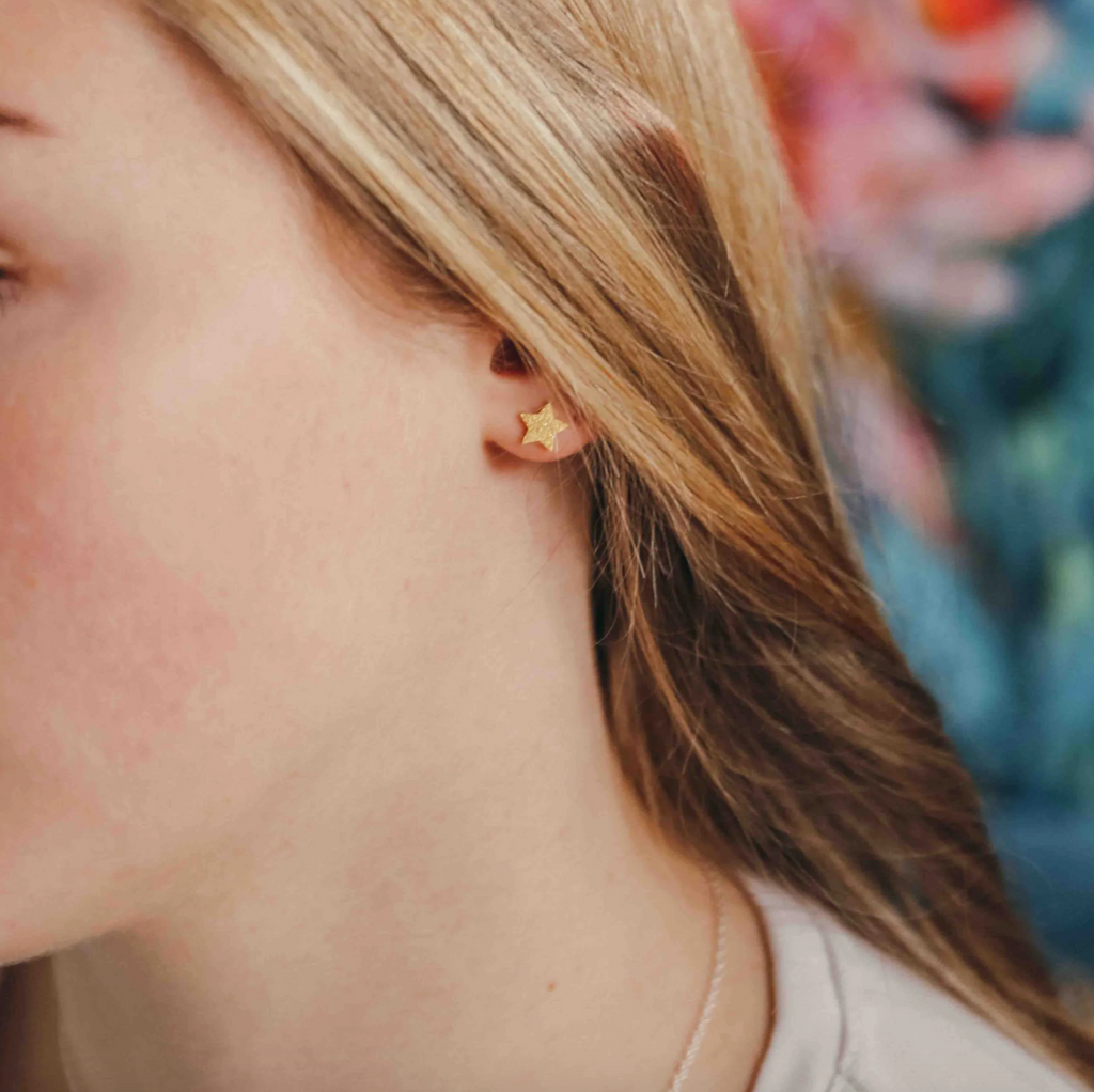 Coral & Mint Sparkly Gold Star Studs