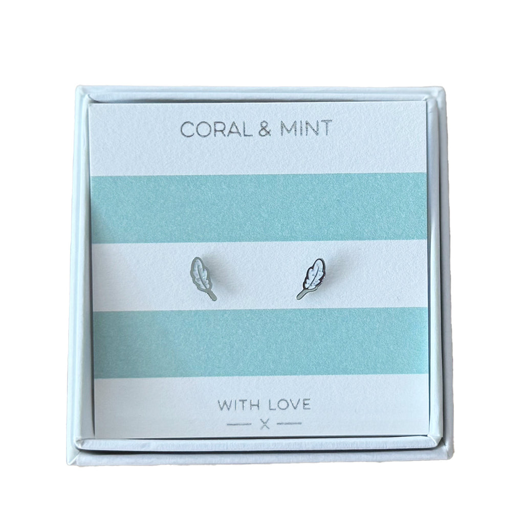 Coral & Mint White Feather Studs